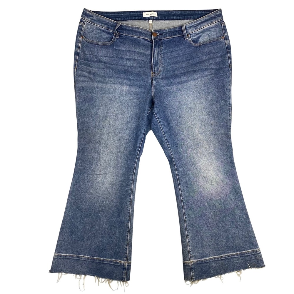 Lane Bryant Signature Fit Mid-Rise Flare Raw Hem Jeans Women 24 Blue Frayed Hem